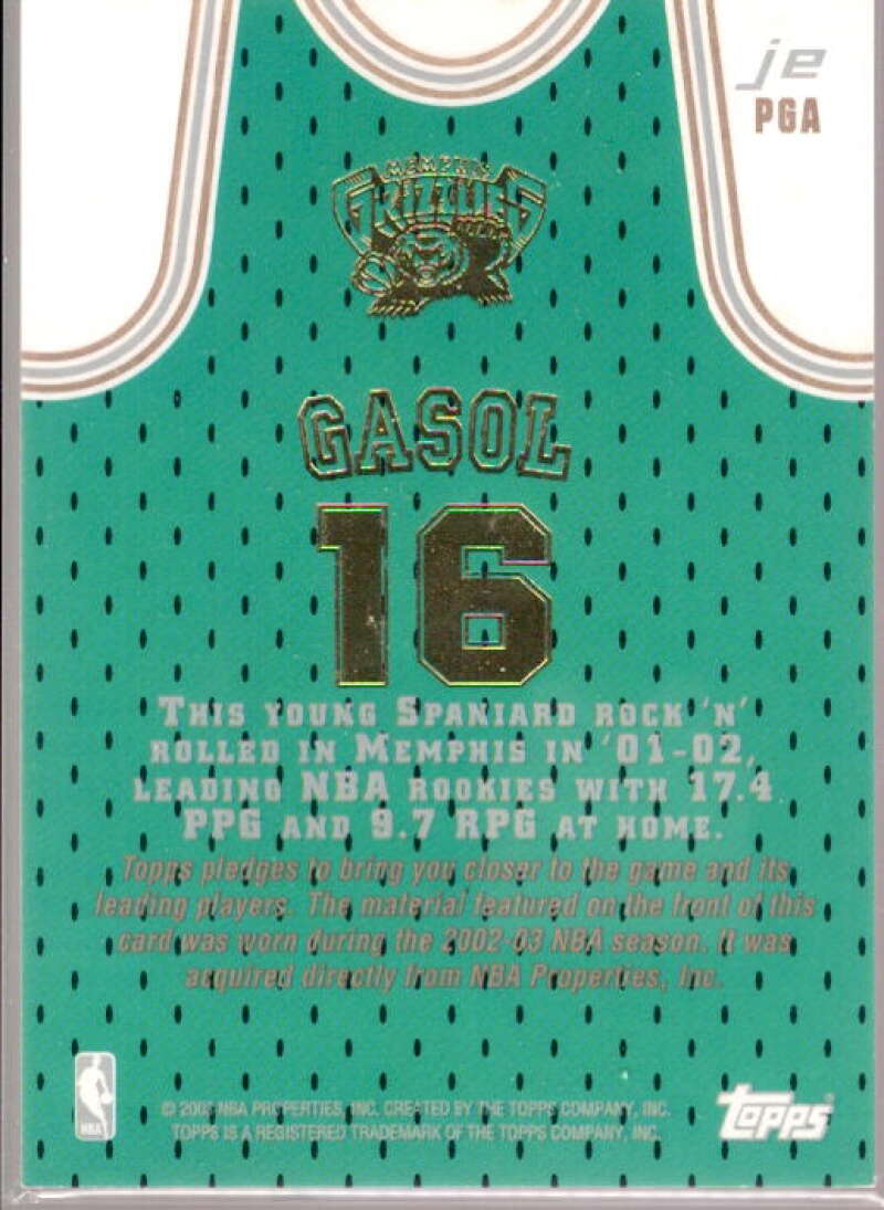 Pau Gasol H Card 2002-03 Topps Jersey Edition #JEPGA  Image 2