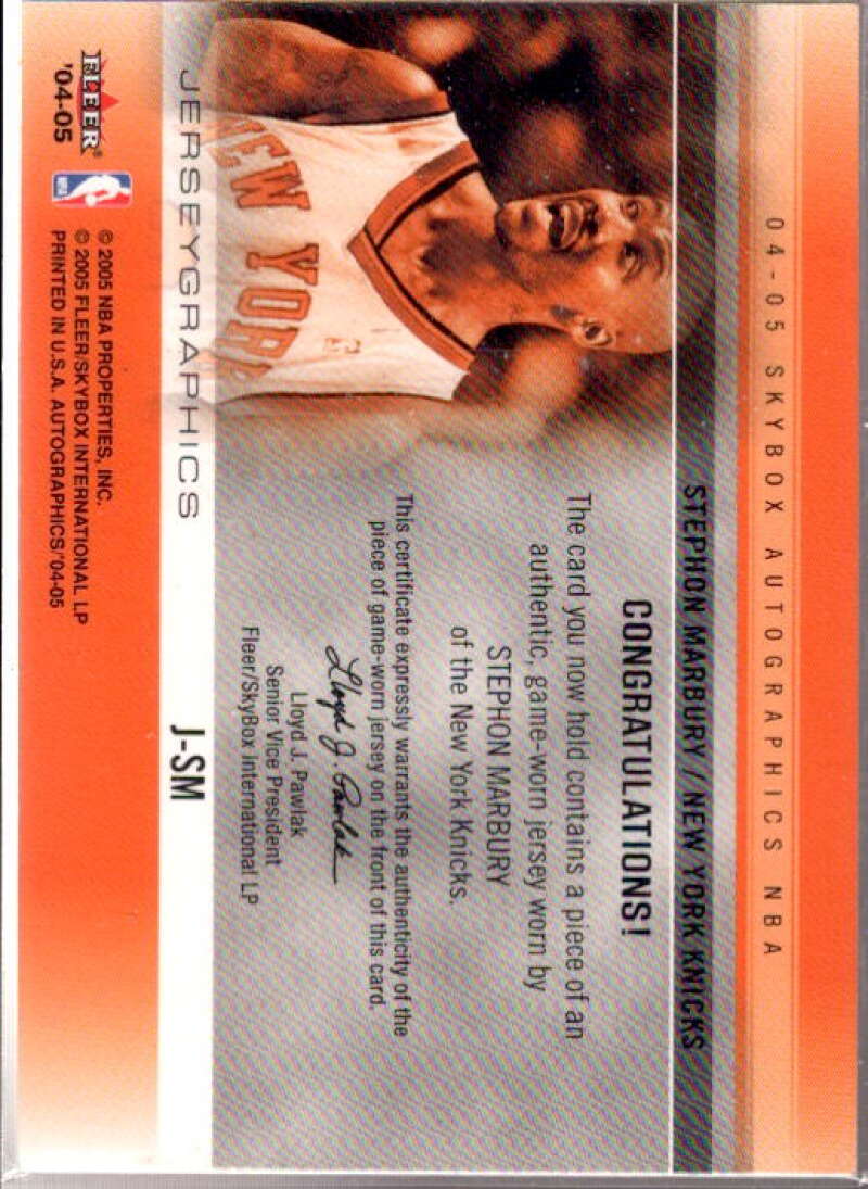 Stephon Marbury Card 2004-05 SkyBox Autographics Jerseygraphics #SM  Image 2