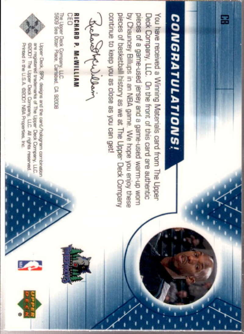 Chauncey Billups JSY/WU Card 2001-02 SPx Winning Materials #CB  Image 2