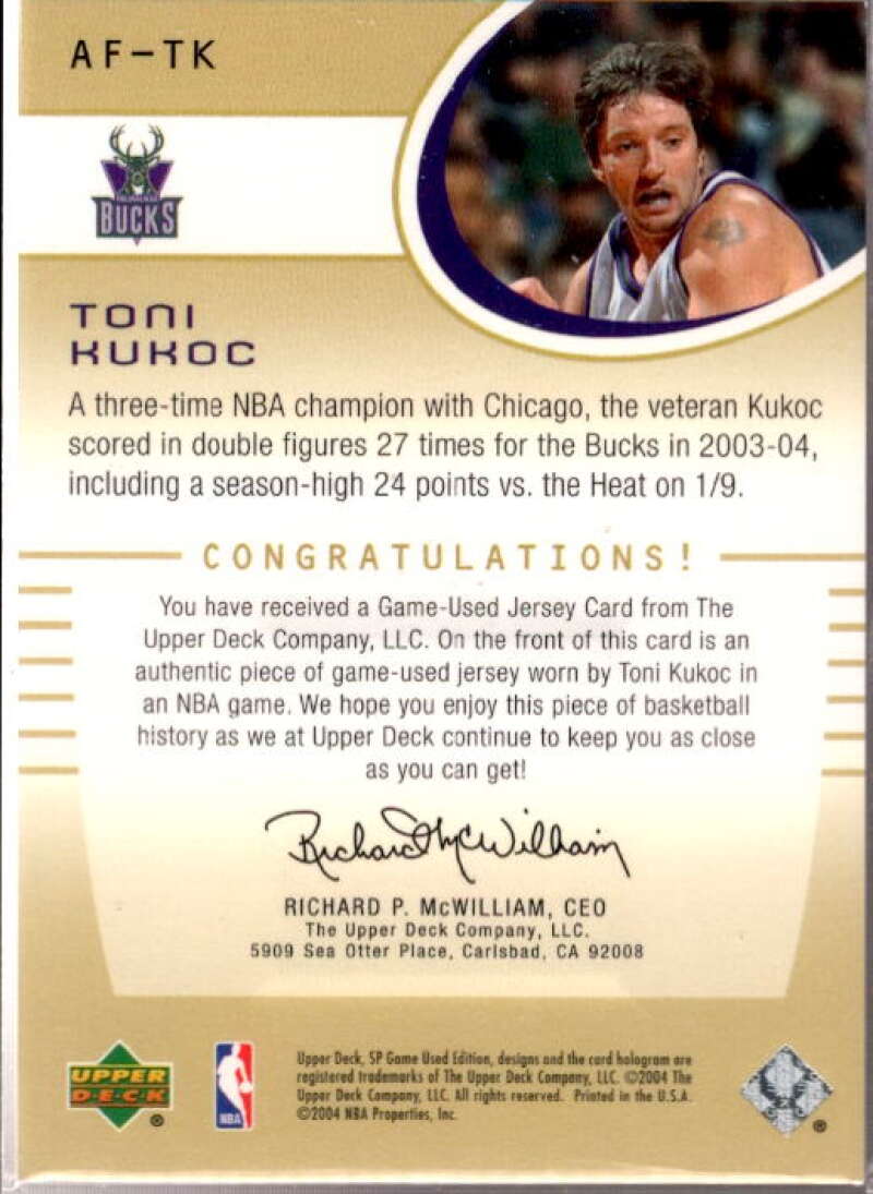 Toni Kukoc Card 2004-05 SP Game Used Authentic Fabrics #TK  Image 2