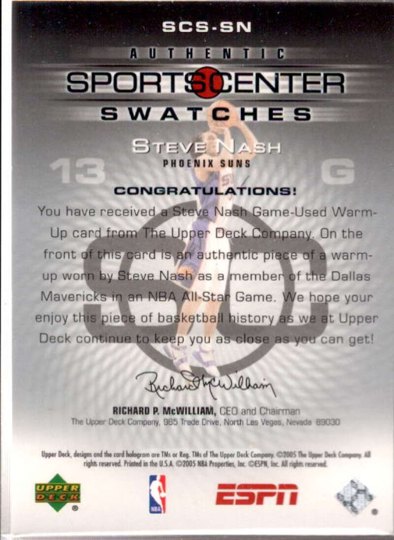 Steve Nash Card 2005-06 Upper Deck ESPN Sports Center Swatches #SN  Image 2
