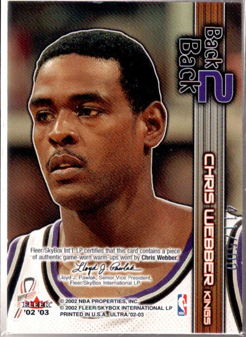 Chris Webber Card 2002-03 Ultra Back 2 Back Game Used #5  Image 2