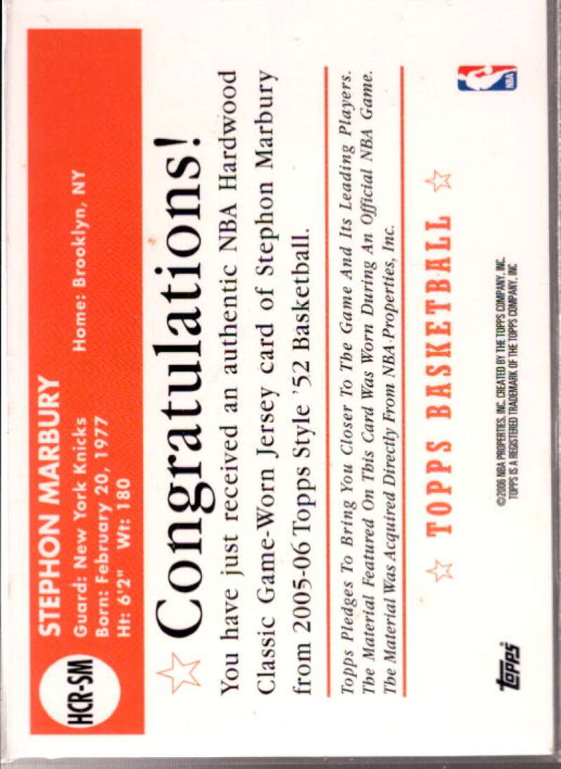Stephon Marbury Card 2005-06 Topps Style Hardwood Classics #SM  Image 2