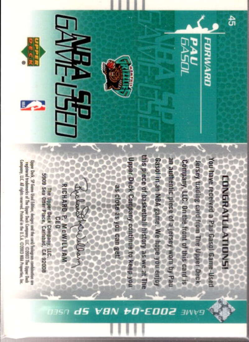 Pau Gasol JSY Card 2003-04 SP Game Used #45  Image 2