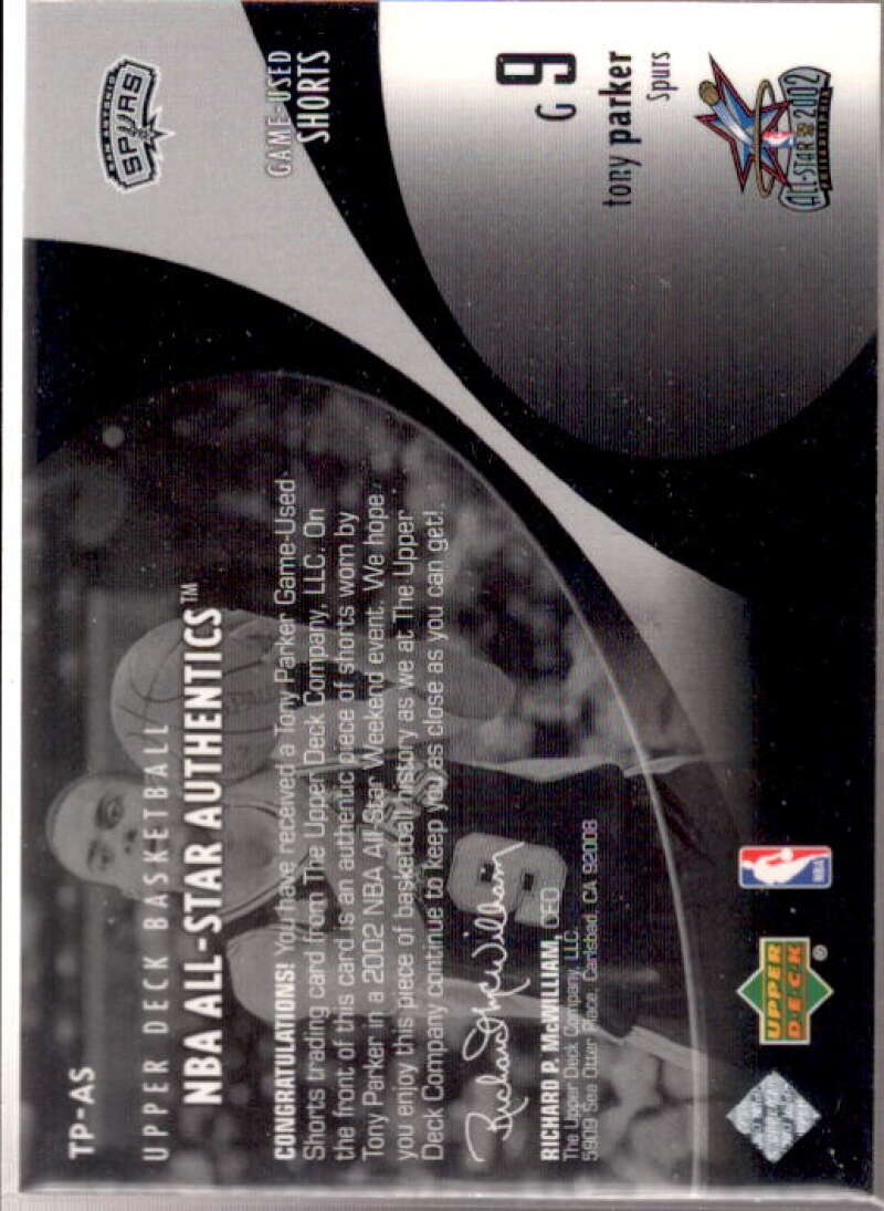 Tony Parker Card 2002-03 Upper Deck All-Star Authentics Shorts #TPAS  Image 2