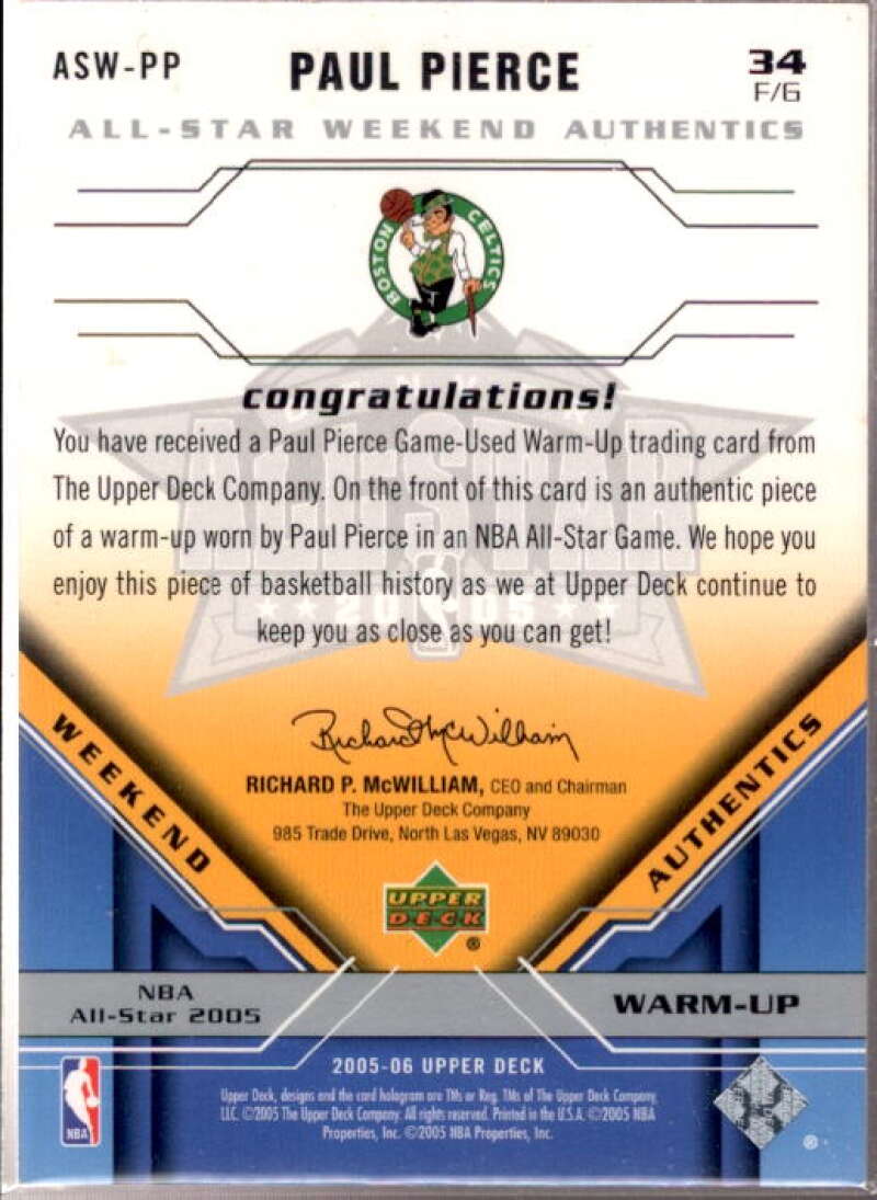 Paul Pierce Card 2005-06 Upper Deck All-Star Weekend Authentics #PP  Image 2