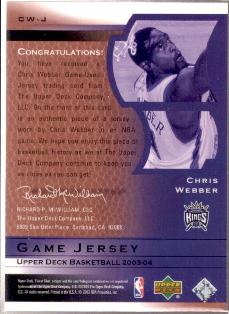 Chris Webber Card 2003-04 Sweet Shot Jerseys #CWJ  Image 2