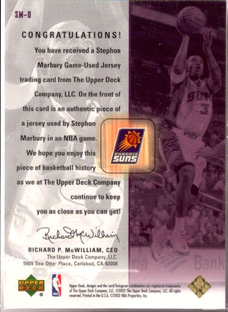 Stephon Marbury Card 2001-02 Upper Deck UD Originals Jerseys #SMO  Image 2