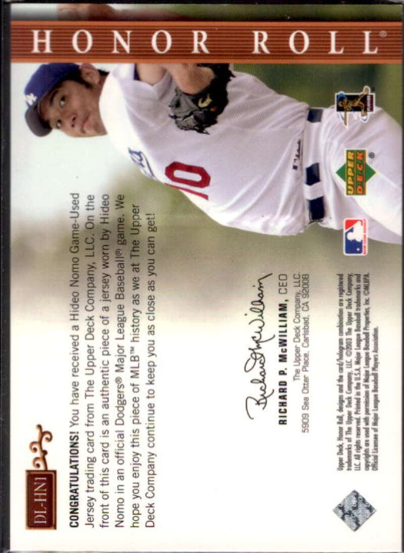 Hideo Nomo Card 2003 UpperDeck Honor Roll Dean's List Jerseys #HN1  Image 2