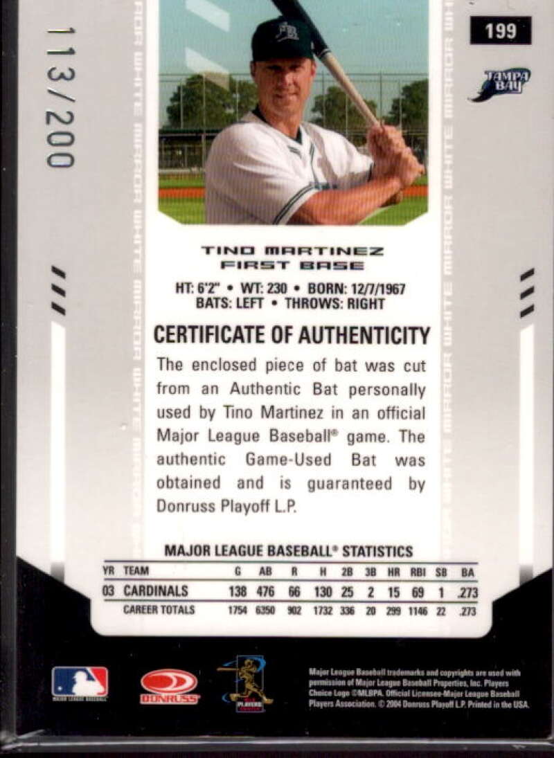 Tino Martinez Card 2004 Leaf Certified Materials Mirror Bat White #199  Image 2