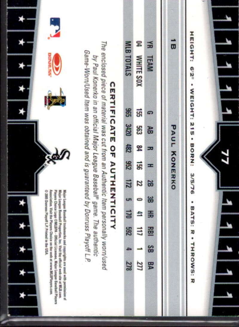 Paul Konerko Bat Card 2005 Donruss Champions Impressions Material #77  Image 2