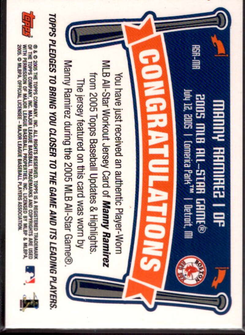 Manny Ramirez Card 2005 Topps Update All-Star Stitches #MR  Image 2