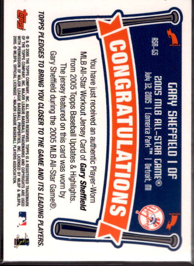 Gary Sheffield Card 2005 Topps Update All-Star Stitches #GS  Image 2