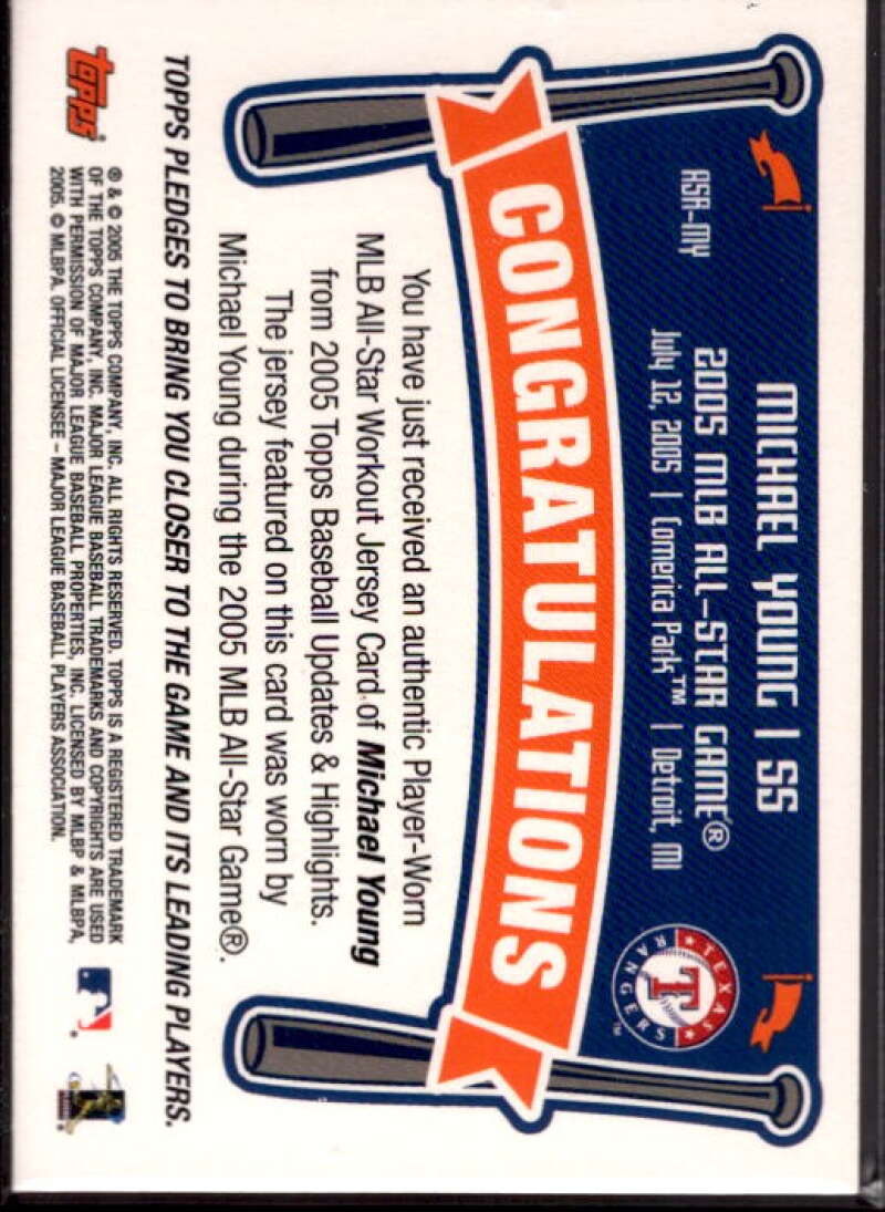 Michael Young Card 2005 Topps Update All-Star Stitches #MY  Image 2