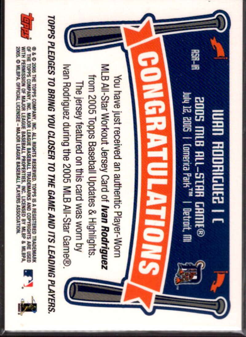 Ivan Rodriguez Card 2005 Topps Update All-Star Stitches #IR  Image 2
