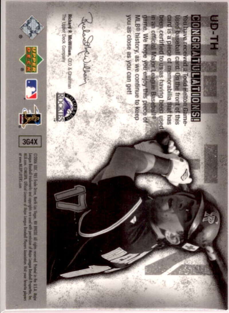 Todd Helton Jsy Card 2006 UpperDeck UD Game Materials #TH  Image 2