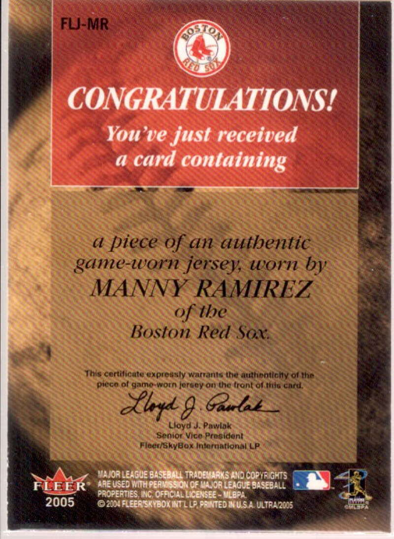 Manny Ramirez Card 2005 Ultra Follow the Leader Jersey Red #MR  Image 2