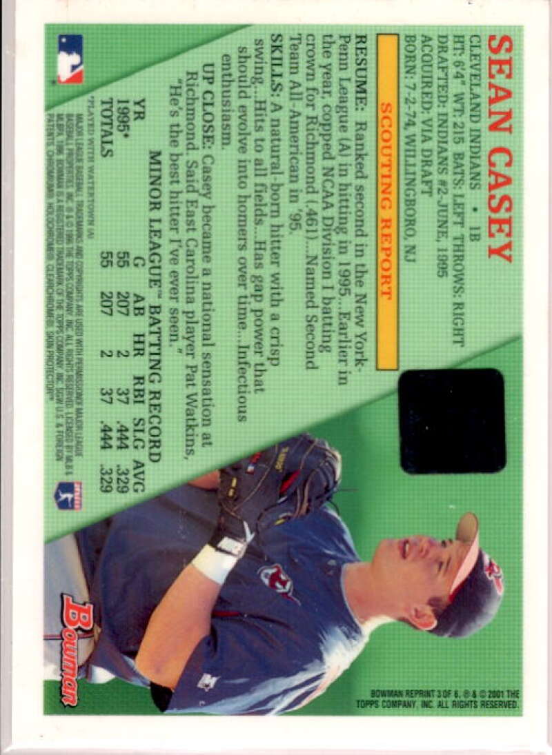 Sean Casey Jsy Card 2001 Bowman Chrome Rookie Reprints Relics #3  Image 2
