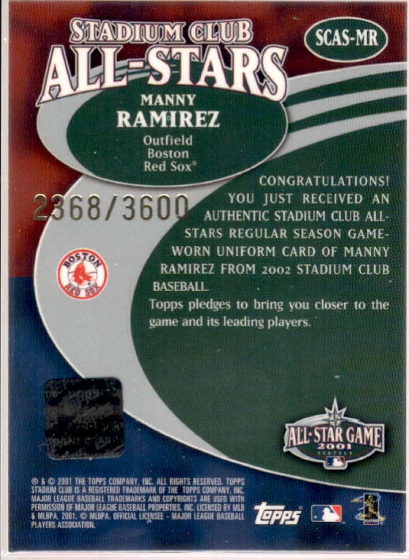 M.Ramirez Uni Card 2002 Stadium Club All-Star Relics #SCASMR  Image 2