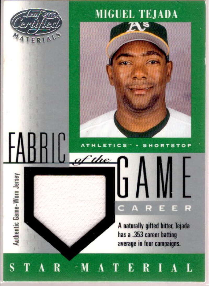 Miguel Tejada Card 2001 Leaf Certified Materials Fabric of the Game #78CR  Image 1
