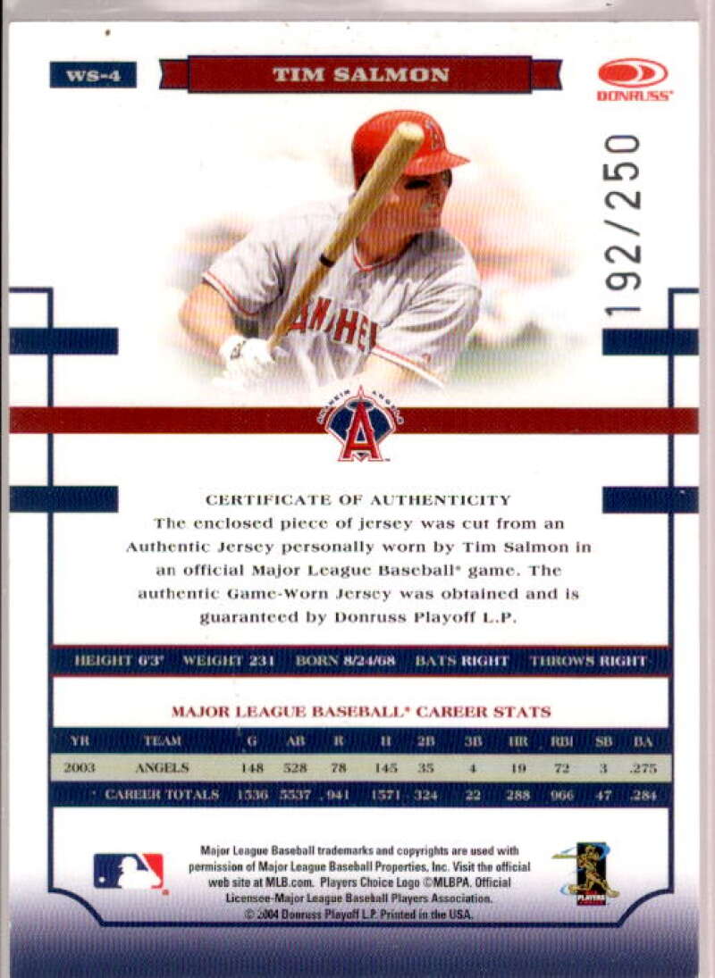 Tim Salmon Jsy Card 2004 Donruss World Series Material Fabric AL/NL #4  Image 2