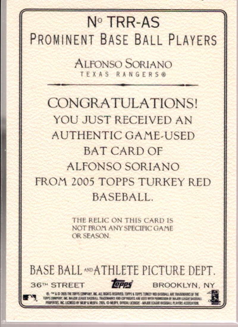 A.Soriano Bat C/75 EXCH Card 2005 Topps Turkey Red Cabinet Auto Relics #AS  Image 2