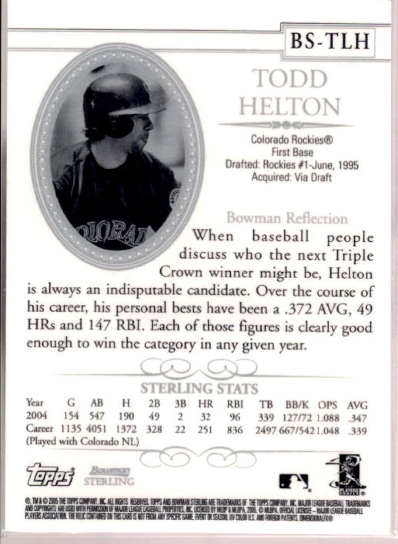 Todd Helton Jsy Card 2005 Bowman Sterling #TLH  Image 2