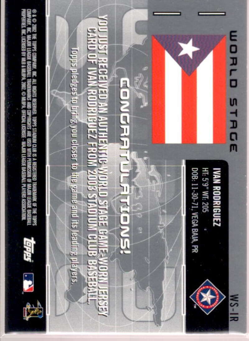 Ivan Rodriguez 2002 Topps Game Worn Jersey Card