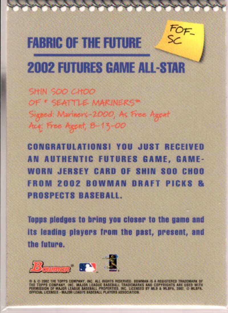 Shin Soo Choo Card 2002 Bowman Draft Fabric of the Future Relics #SC  Image 2
