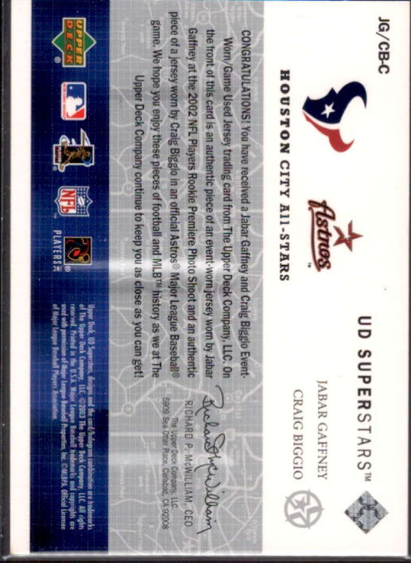 Jabbar Gaffney/Craig Biggio 2002 UD SuperStars City All-Stars Dual Jersey #JGCB  Image 2