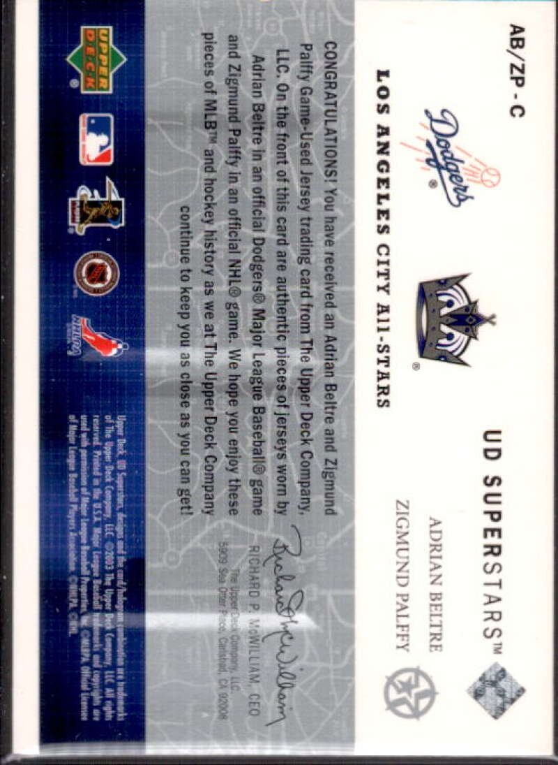 Adrian Beltre/ Palffy 2002-03 UD SuperStars City All-Stars Dual Jersey #ABZP  Image 2