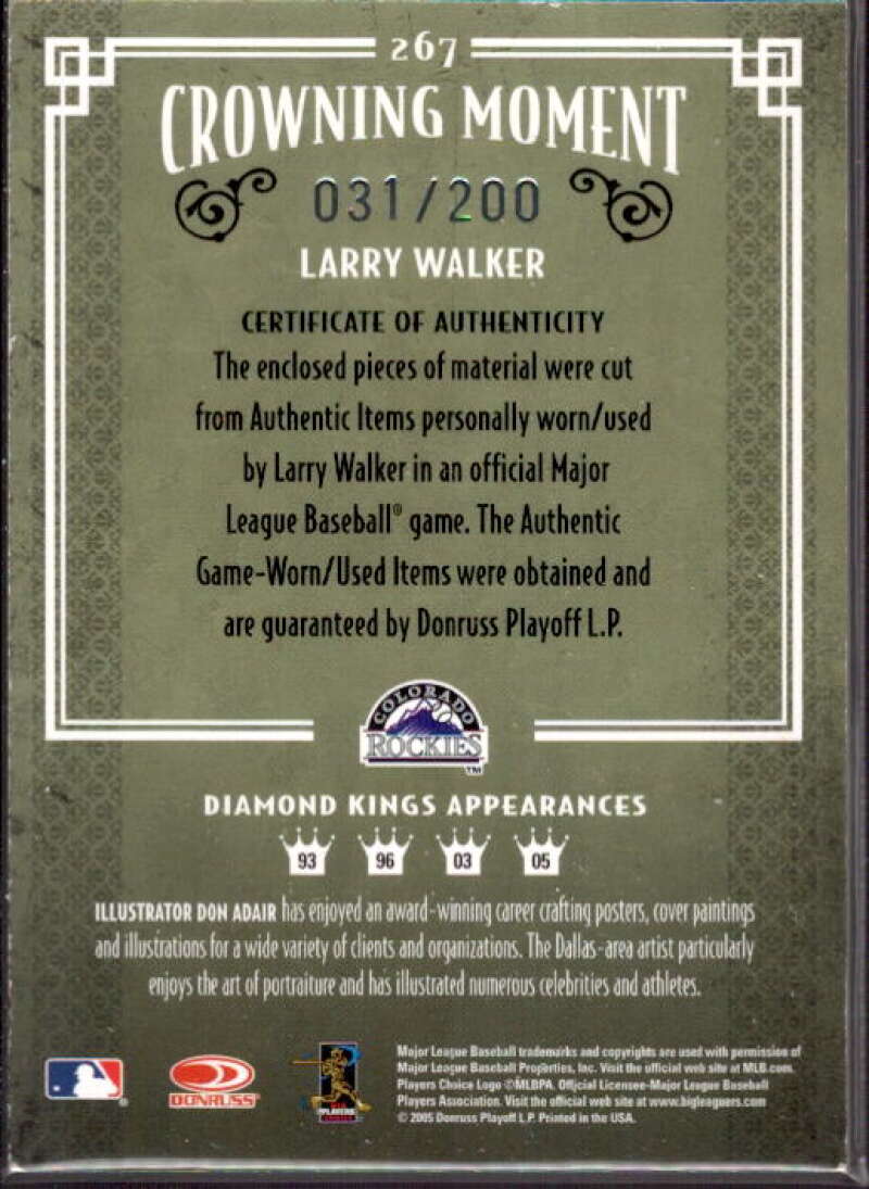 L.Walk Rockies Jsy-Jsy Card 2005 Diamond Kings Materials Bronze #267  Image 2