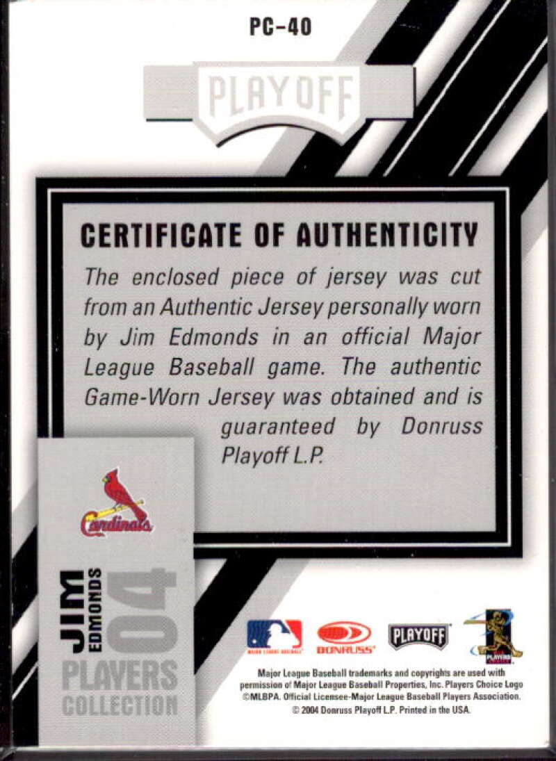 Jim Edmonds Card 2004 Playoff Honors Players Collection Jersey Blue #40  Image 2