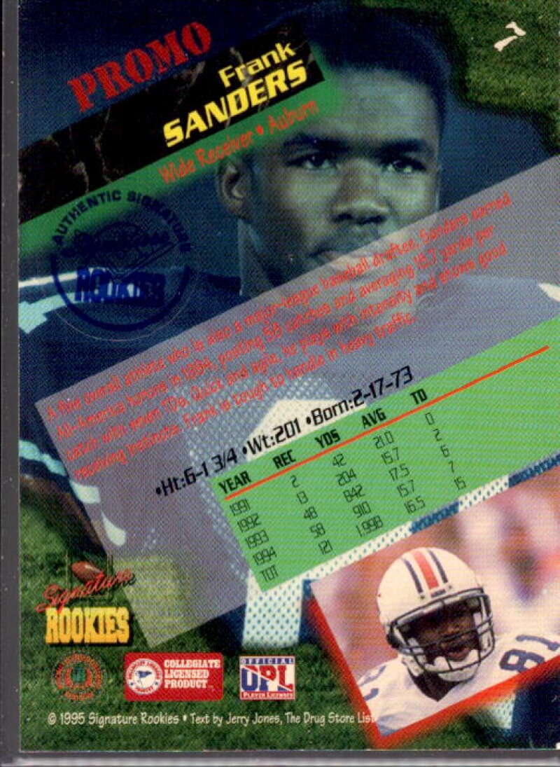 Frank Sanders Promo Card 1995 Signature Rookies Autographs #62  Image 2