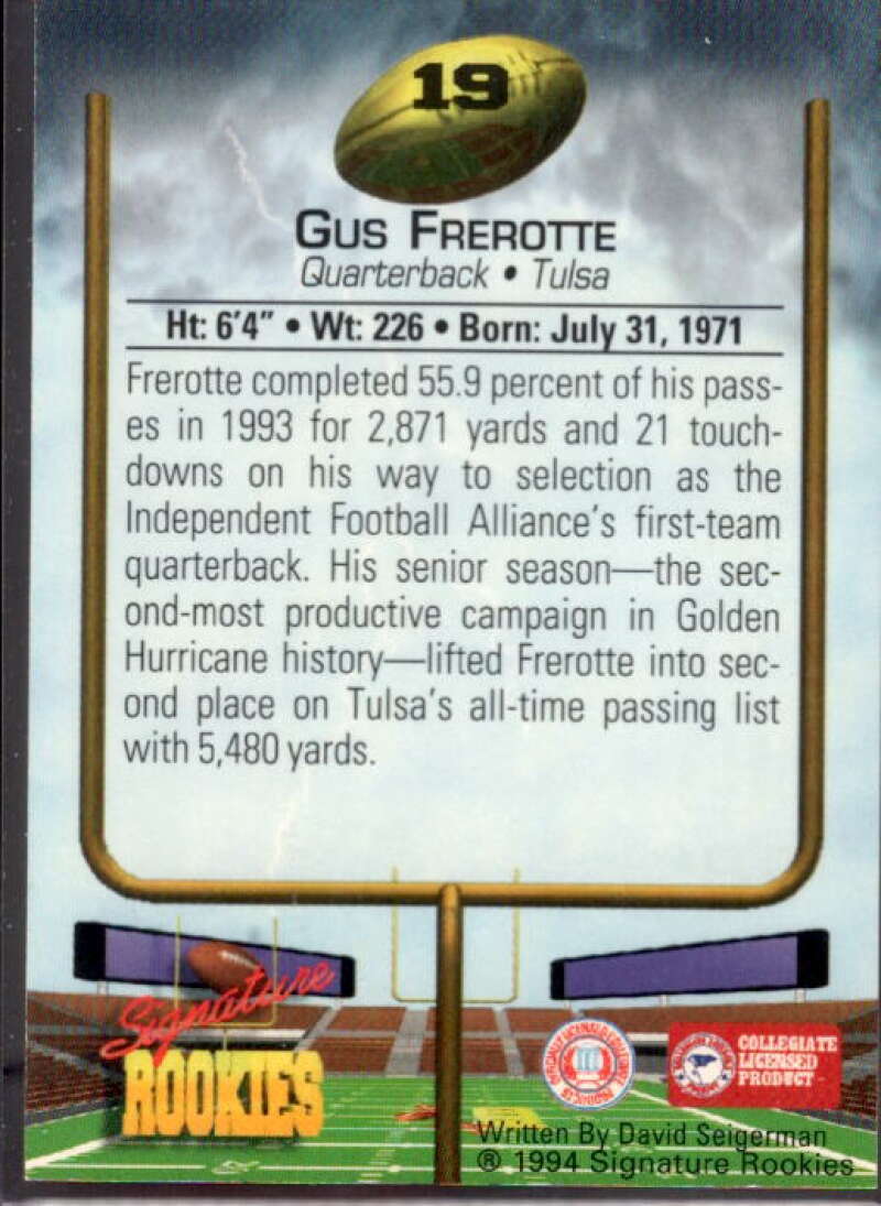 Gus Frerotte Card 1994 Signature Rookies Autographs #19  Image 2