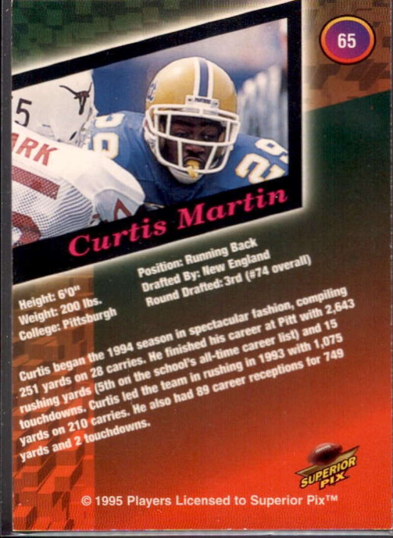 Curtis Martin Card 1995 Superior Pix Autographs #65  Image 2