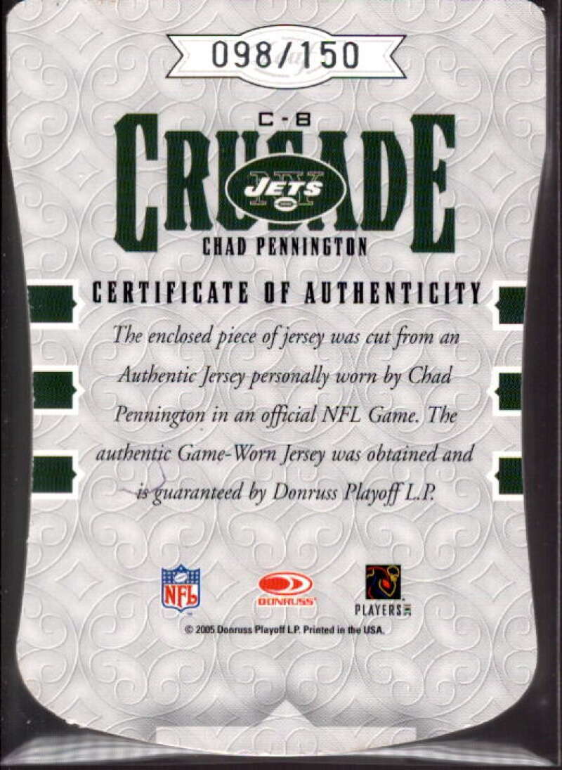 Chad Pennington Card 2005 Leaf Rookies and Stars Crusade Materials Die Cut #C8  Image 2