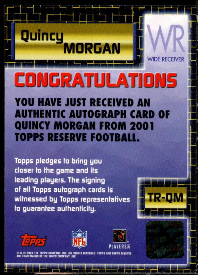 Quincy Morgan Card 2001 Topps Reserve Autographs #TRQM  Image 2