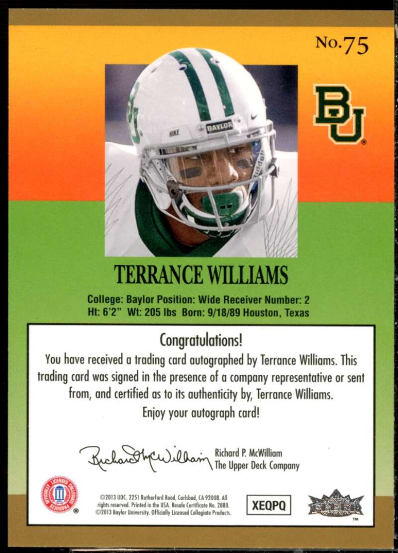 Terrance Williams Rookie Card 2013 Fleer Retro Ultra Autographs #75  Image 2