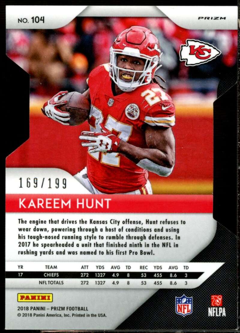 Kareem Hunt Card 2018 Panini Prizm Prizms Light Blue #104  Image 2