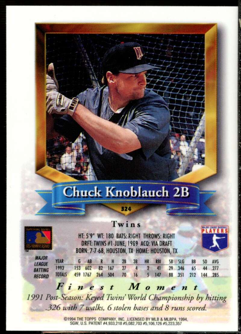 Chuck Knoblauch Card 1994 Finest Refractors #324  Image 2