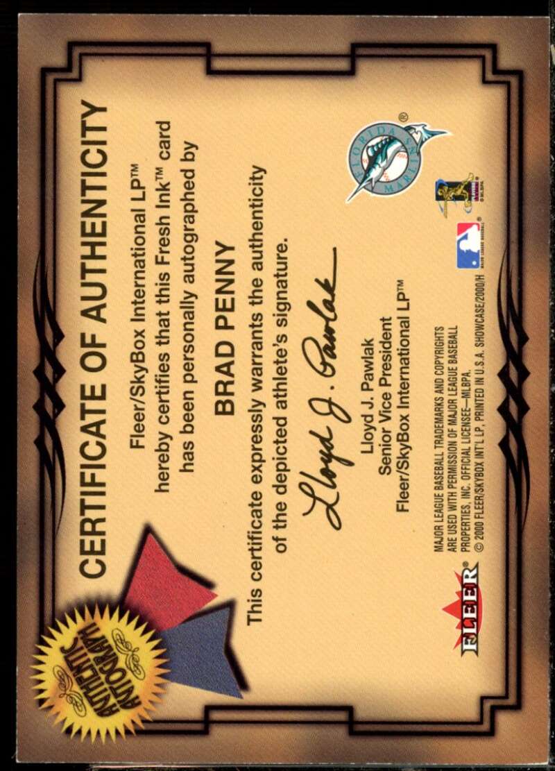 Brad Penny Card 2000 Fleer Showcase Fresh Ink #31  Image 2