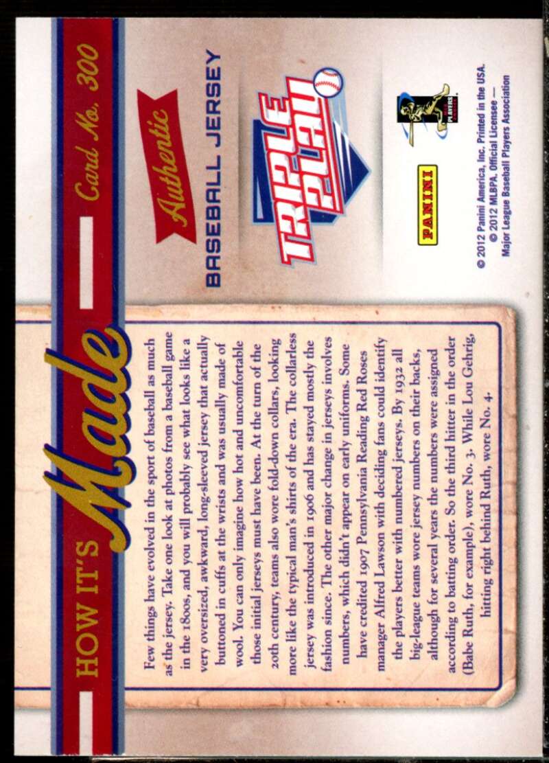 Real Feel Jersey Card 2012 Triple Play #300  Image 2