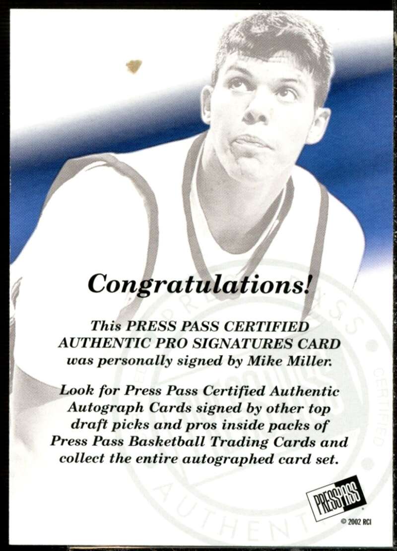 Mike Miller Rookie Card 2002 Press Pass Pro Autographs #6  Image 2