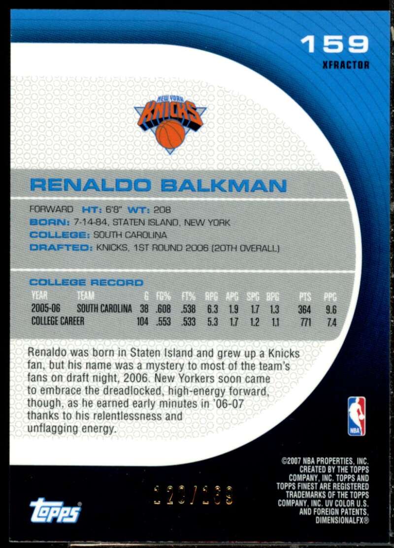 Renaldo Balkman Card 2005-06 Finest X-Fractors Red #159  Image 2