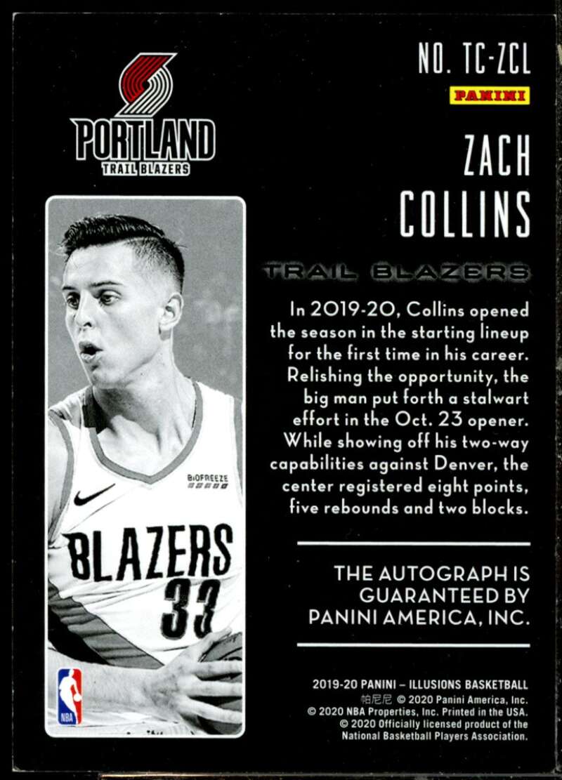 Zach Collins Card 2019-20 Panini Illusions Trophy Collection Signatures #40  Image 2