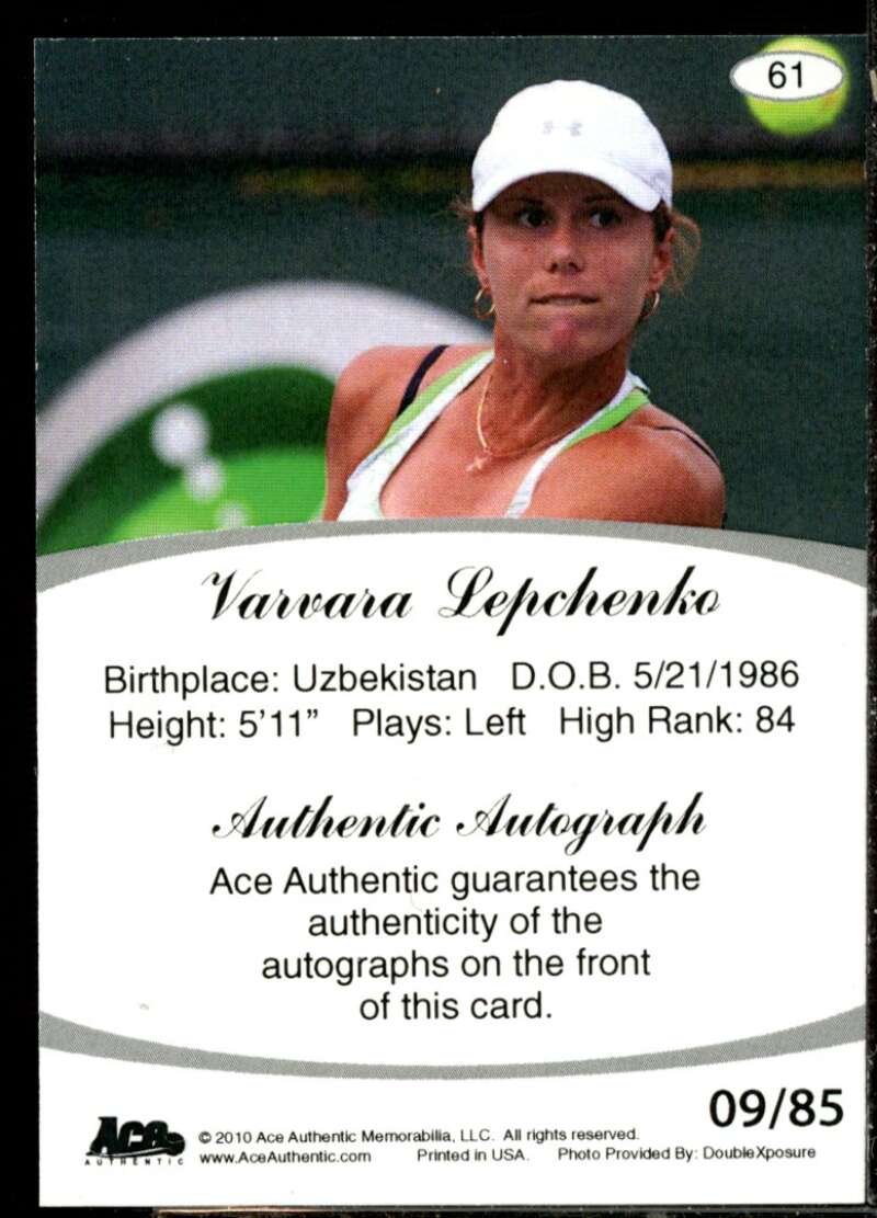 Varvara Lepchenko Card 2010 Ace Authentic Aces #61  Image 2