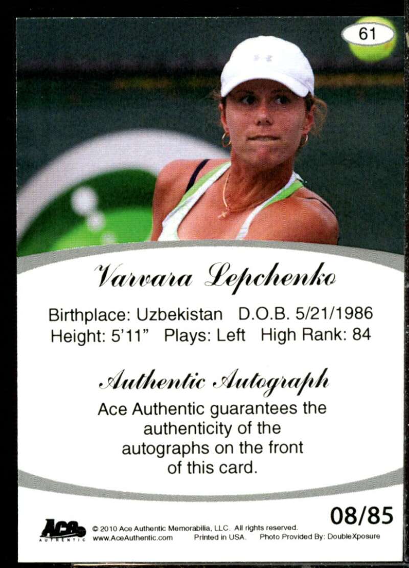 Varvara Lepchenko Card 2010 Ace Authentic Aces #61  Image 2