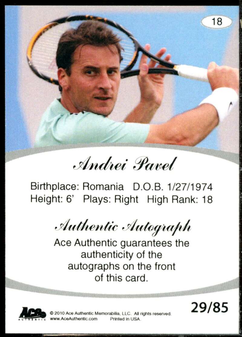 Andrei Pavel Card 2010 Ace Authentic Aces #18  Image 2