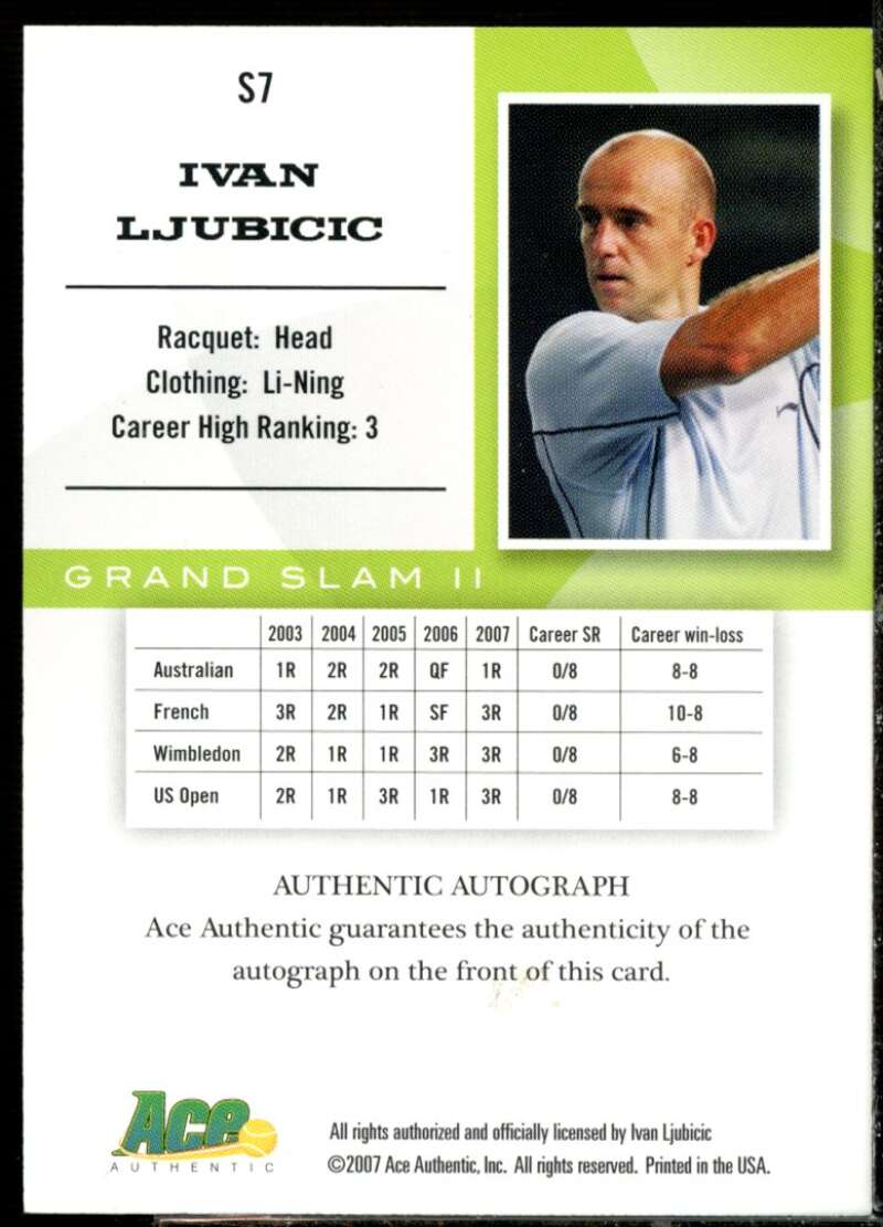 Ivan Ljubicic Card 2008 Ace Authentic Grand Slam Stars Autographs Bronze #7  Image 2